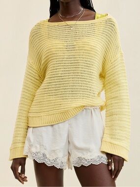 aerie Pale Yellow Off-the-Shoulder Knit Sweater